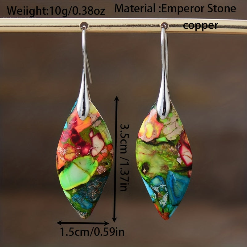 Exquisite Bohemian Imperial Stone Leaf Dangle Earrings - Natural, Handcrafted, Hypoallergenic Jewelry Gift for Women - Unique, Statement-Making, Everyday Accessory