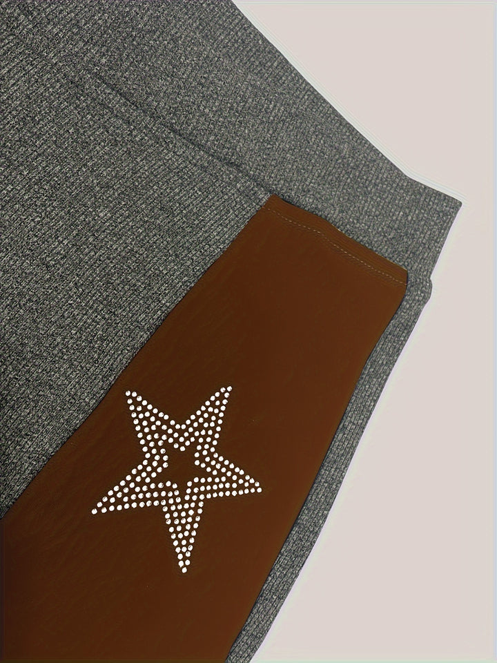 HF604 Trousers with Contrasting Color And Hot Diamond Embellishment