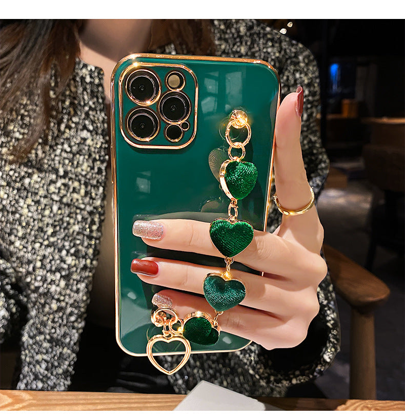 Luxury Plating Heart Metal Bracelet Phone Chain Case For IPhone 14 13 Pro Max 12 MiNi 11 MiNi XR XS X 7 8 Plus SE Cover For Iphone 13 MiNi Lens Protection Back Cover