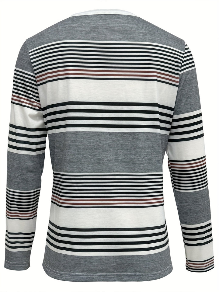 Elegant Women's Striped Long Sleeve T-Shirt with Chic Button Detail - Crew Neck, Comfort Fit, Machine Washable - Perfect for Daily Wear