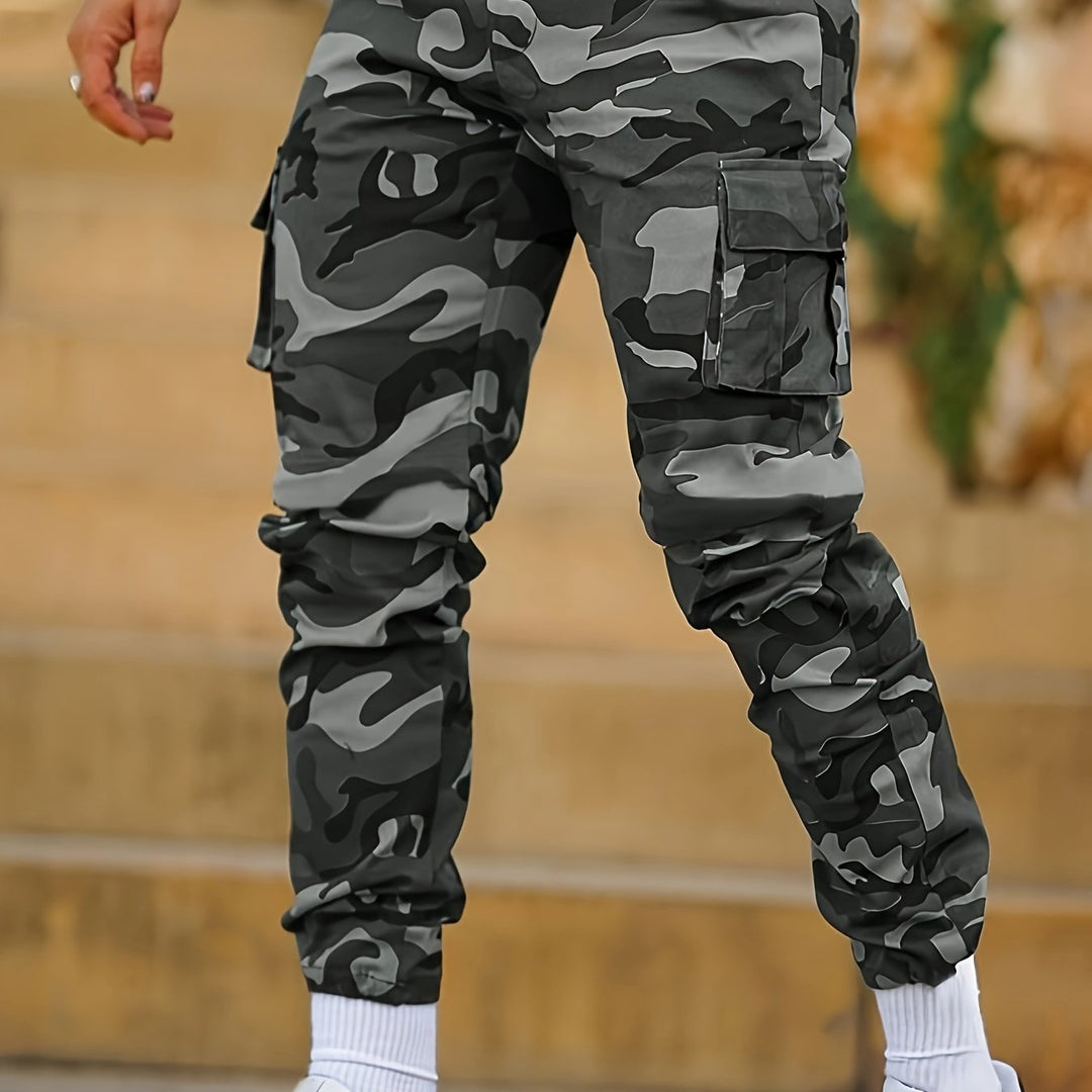 Camouflage Pattern Joggers, Men's Casual Multi Pocket Thin Sports Pants Sweatpants For Spring Summer