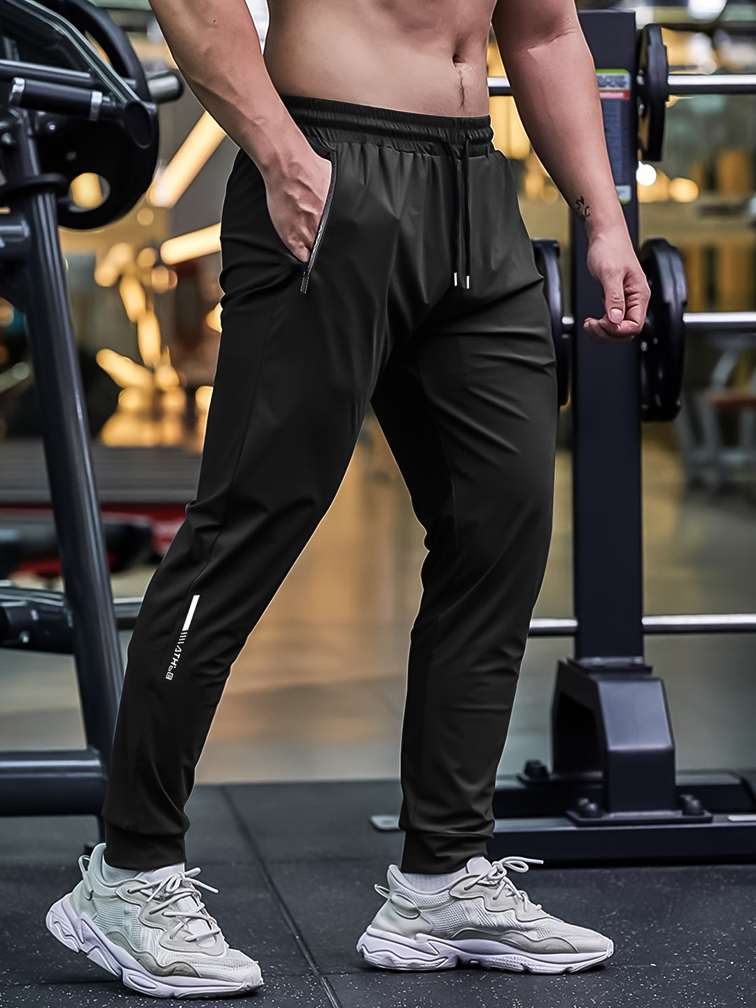 Men's Breathable Stretch Athletic Jogger Pants With Zipper Pockets & Drawstring Waist