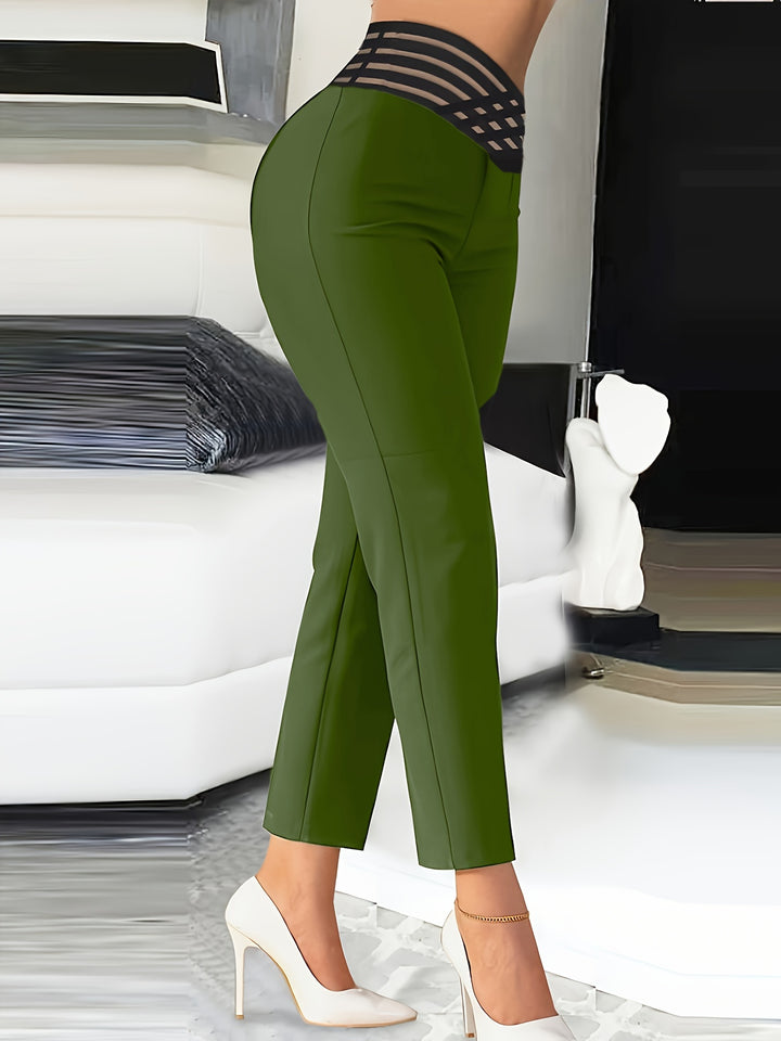 Solid Color Tapered Pants, Casual High Waist Pants, Women's Clothing