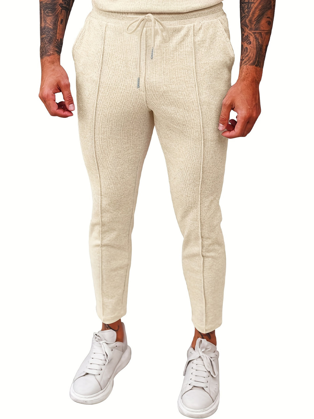 Mens Comfortable Waffle Joggers - Adjustable Drawstring, Slight Stretch - Perfect for Spring Autumn Running, Casual Sportswear