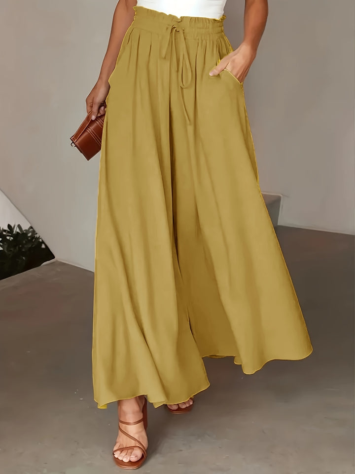 Chic Elastic Waist Tied Wide Leg Pants - Casual Loose Fit for Spring & Summer - Comfortable Womens Clothing