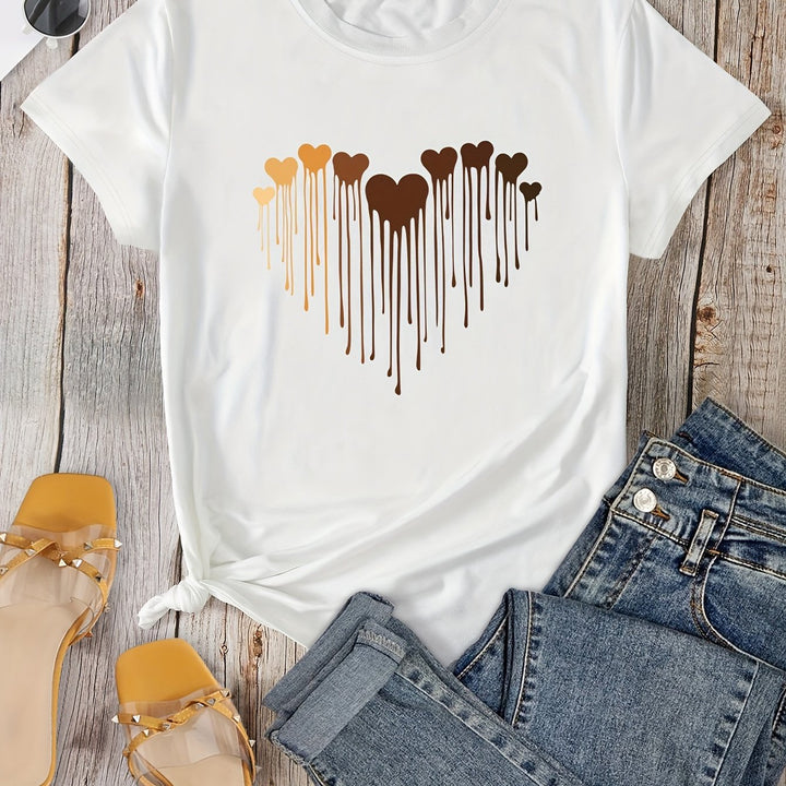 Plus Size Casual T-shirt, Women's Plus Love Heart Graphic T-shirts