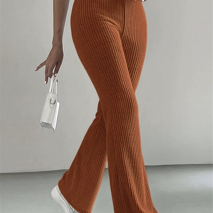 Solid High Waist Pants, Elegant Flare Leg Pants, Women's Clothing