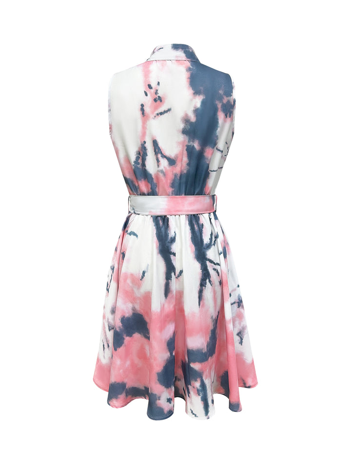 Abstract Print Sleeveless Dress – Tie-waist