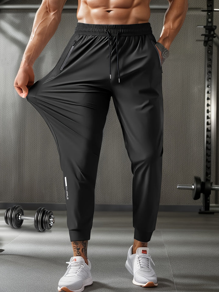 Men's Breathable Stretch Athletic Jogger Pants With Zipper Pockets & Drawstring Waist