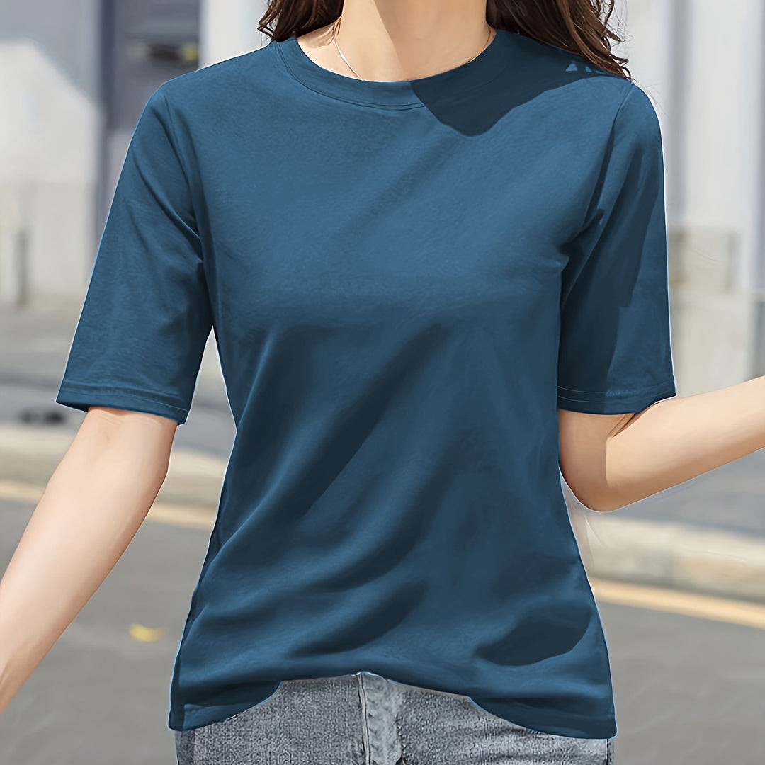 Short Sleeve Crew Neck T-Shirt, Casual Top For Summer & Spring, Women's Clothing