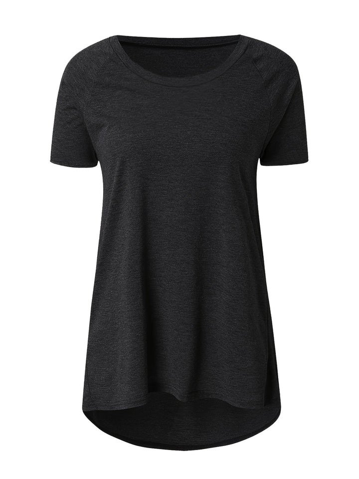 Solid Longline T-Shirt, Crew Neck Short Sleeve T-Shirt, Casual Every Day Tops, Women's Clothing