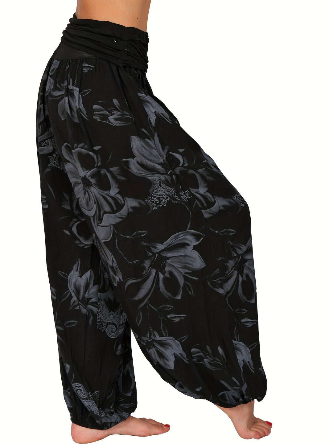 Boho Chic Floral Print Harem Pants - High Waist, Baggy & Flowy - Perfect for Summer Vacations - Womens Fashion Must-Have