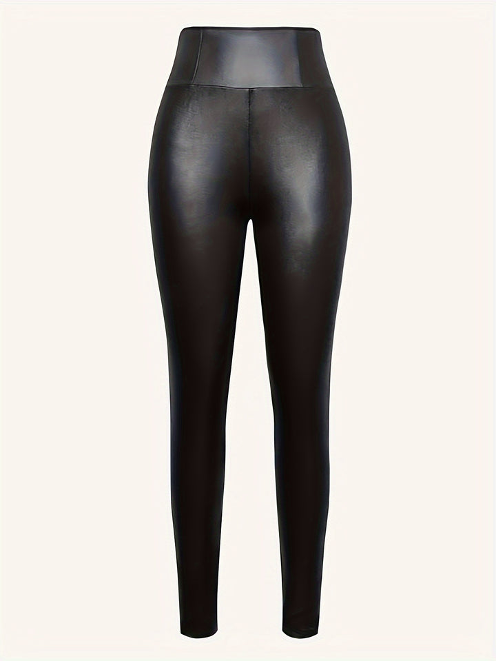 Faux Leather Skinny Pants, Stylish High Waist Tight Fit Pants For Party & Club, Women's Clothing