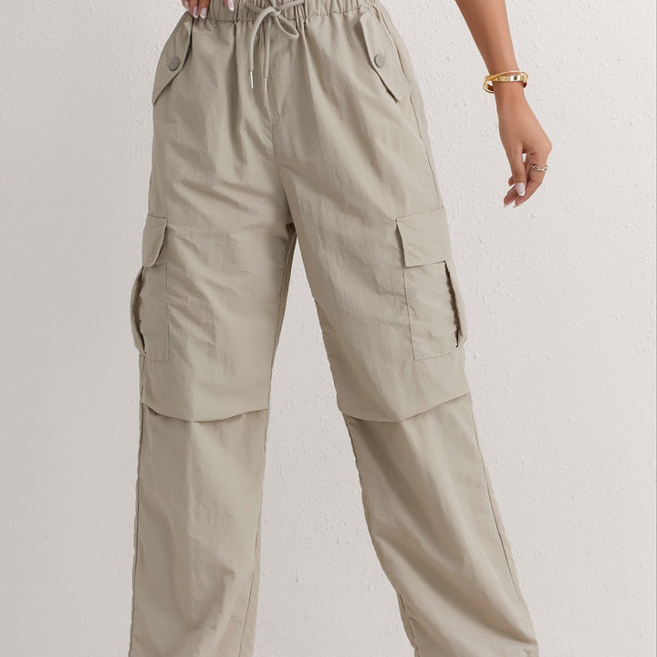 Slant Pockets Straight Leg Cargo Pants, Casual Drawstring Waist Pants For Spring & Summer, Women's Clothing