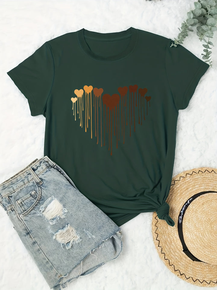 Plus Size Casual T-shirt, Women's Plus Love Heart Graphic T-shirts