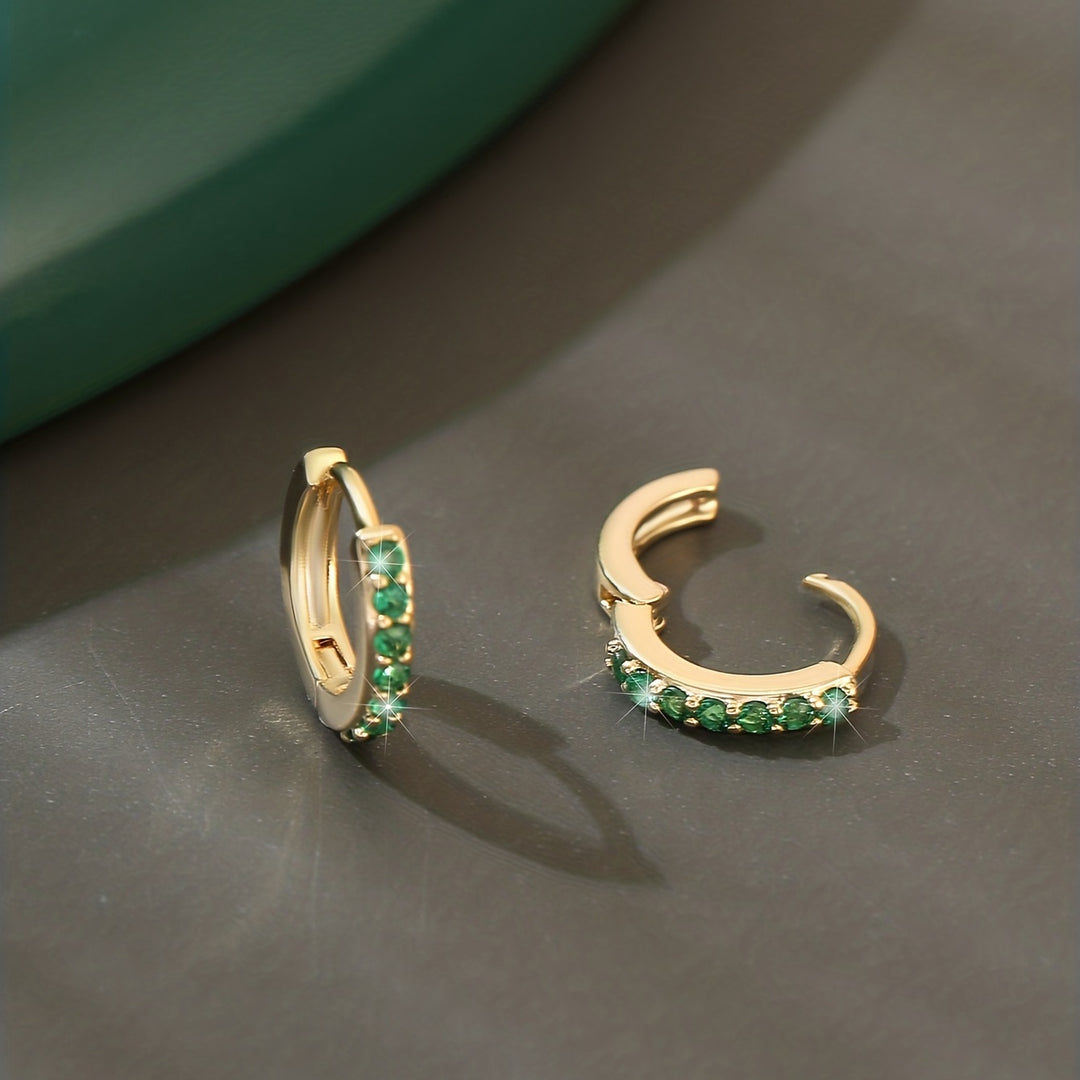 Fashionable Green Zirconium Earrings – Hip-Hop Style