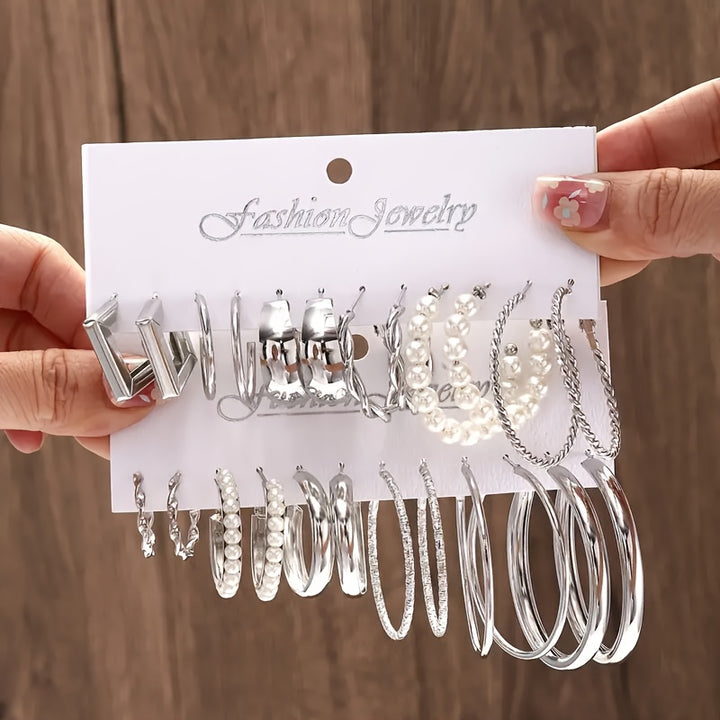 12 Pairs Classic C-Ring Earrings – Fashion Jewelry Set