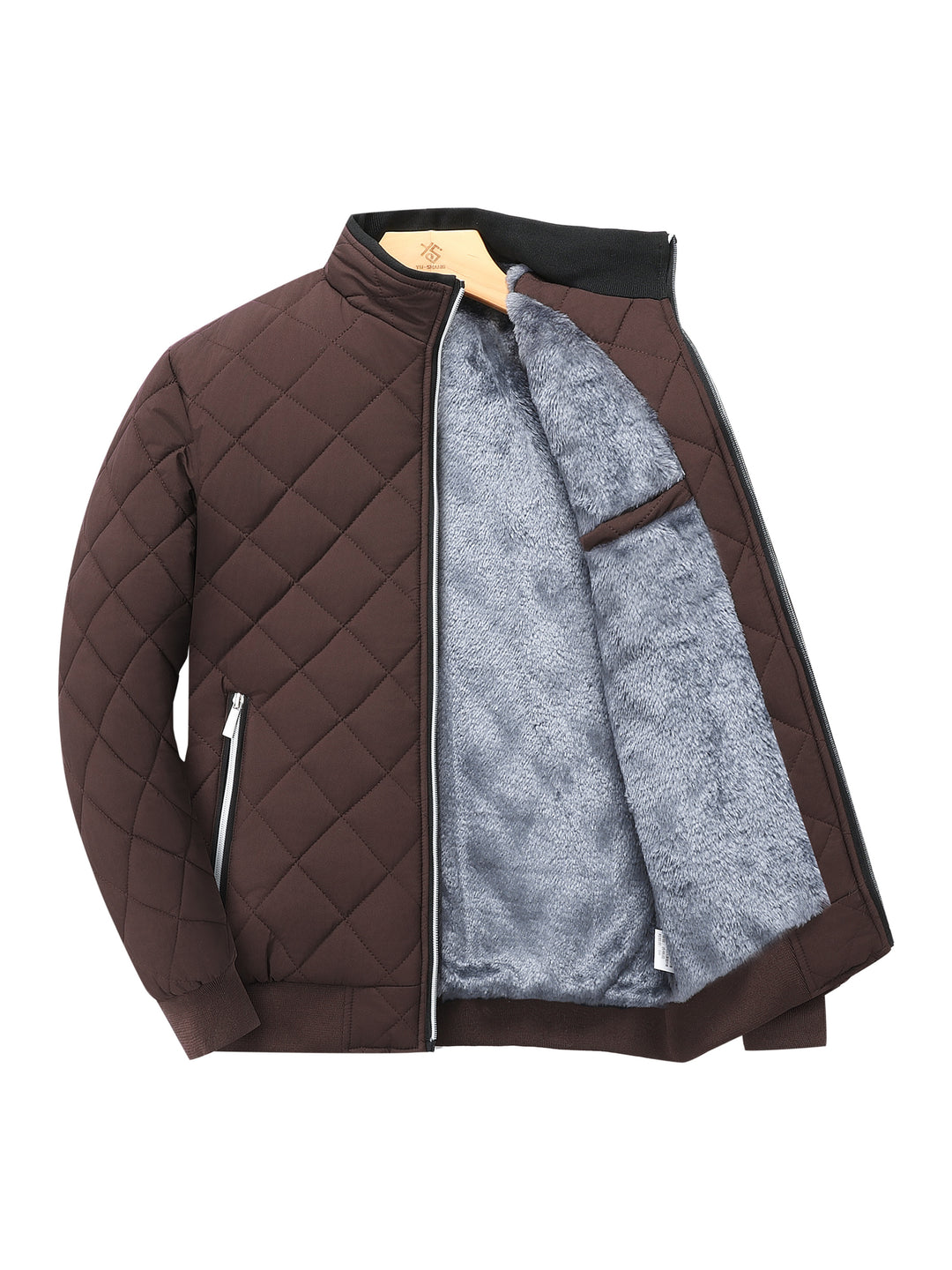 Men's Quilted Fleece-Lined Jacket - Warm & Stylish, Casual Zip-Up with Stand Collar, Long Sleeves, and Pockets - Dark Green, Polyester, Perfect for Winter, Zip Up Jacket