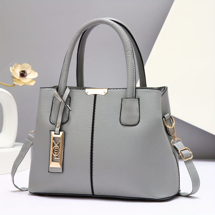 Gray PU Tote Bag with Adjustable Straps