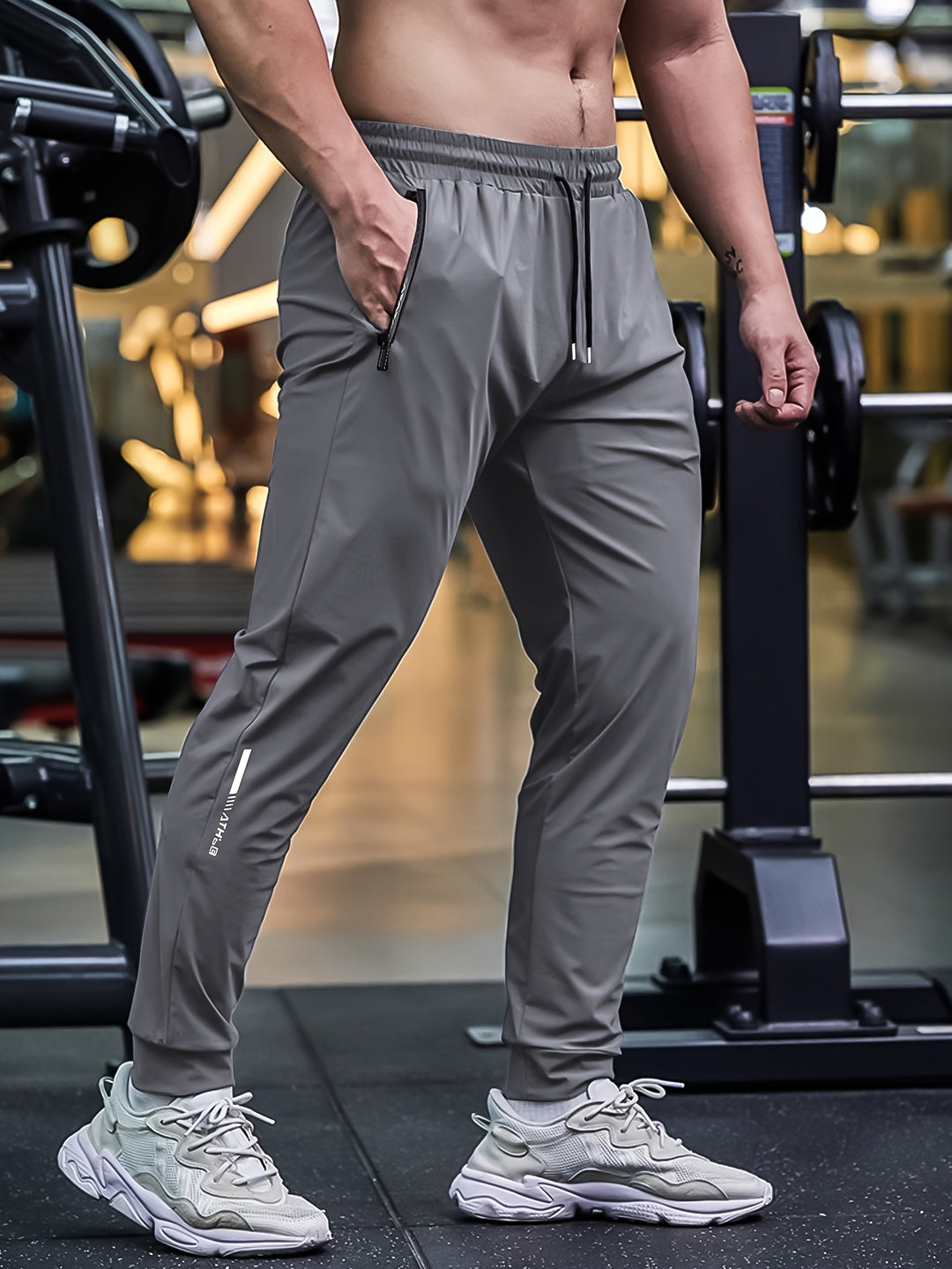 Men's Breathable Stretch Athletic Jogger Pants With Zipper Pockets & Drawstring Waist