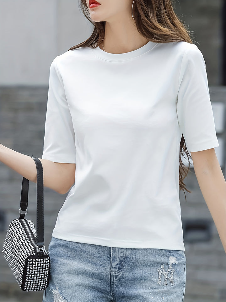 Short Sleeve Crew Neck T-Shirt, Casual Top For Summer & Spring, Women's Clothing