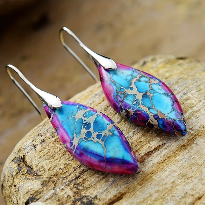 Exquisite Bohemian Imperial Stone Leaf Dangle Earrings - Natural, Handcrafted, Hypoallergenic Jewelry Gift for Women - Unique, Statement-Making, Everyday Accessory