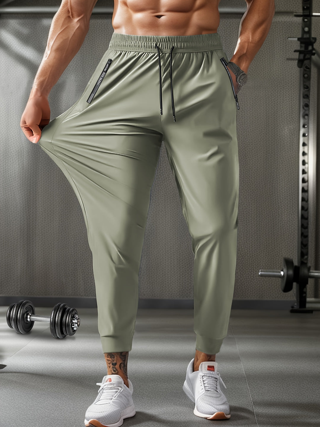 Men's Breathable Stretch Athletic Jogger Pants With Zipper Pockets & Drawstring Waist