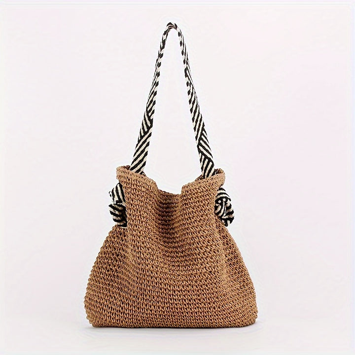 Striped Knotted Adjustable Straw Shoulder Bag