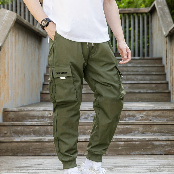 Loose Men's Comfy Cargo Pants With Flap Pockets, Drawstring Jogger Pants