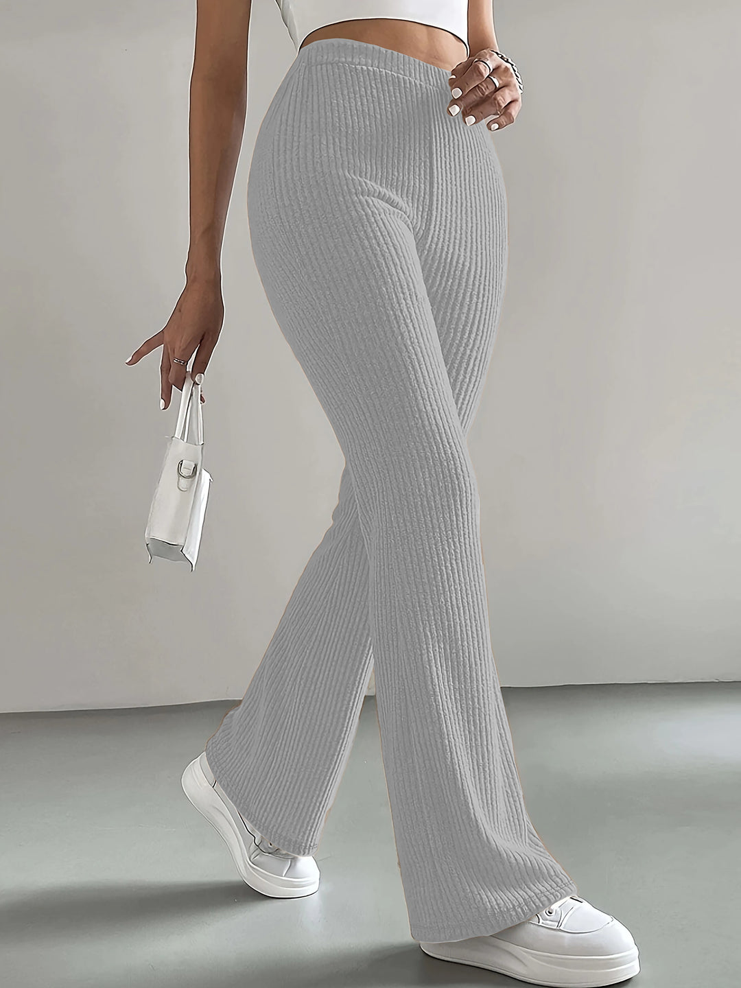 Solid High Waist Pants, Elegant Flare Leg Pants, Women's Clothing