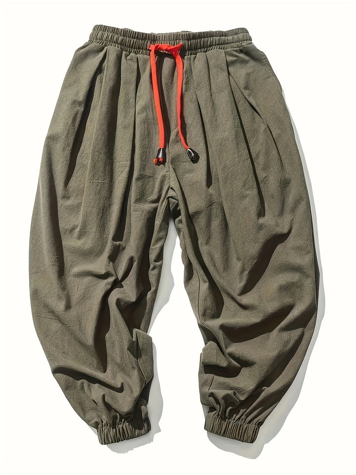 Men's Casual Solid Comfy Harem Pants With Drawstring, Hip Hop Style Trousers For Spring And Autumn