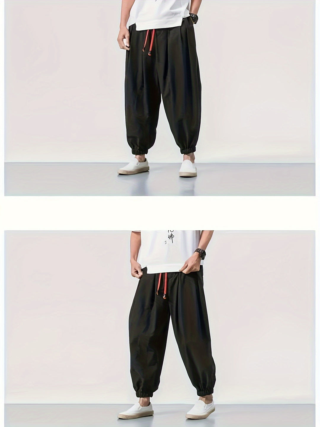 Men's Casual Solid Comfy Harem Pants With Drawstring, Hip Hop Style Trousers For Spring And Autumn