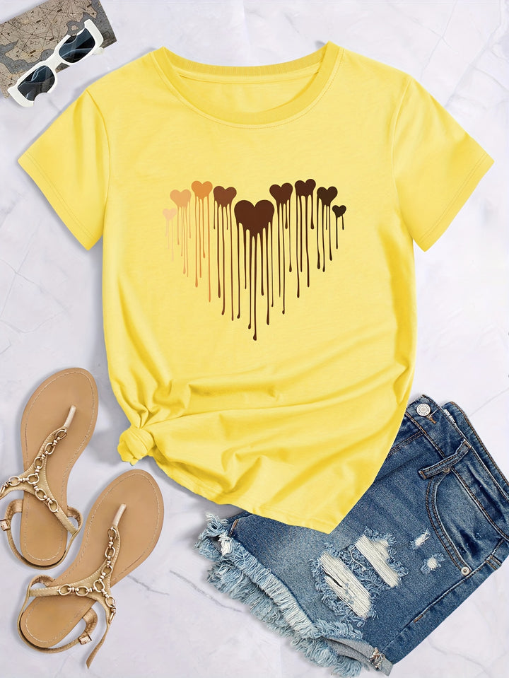 Plus Size Casual T-shirt, Women's Plus Love Heart Graphic T-shirts