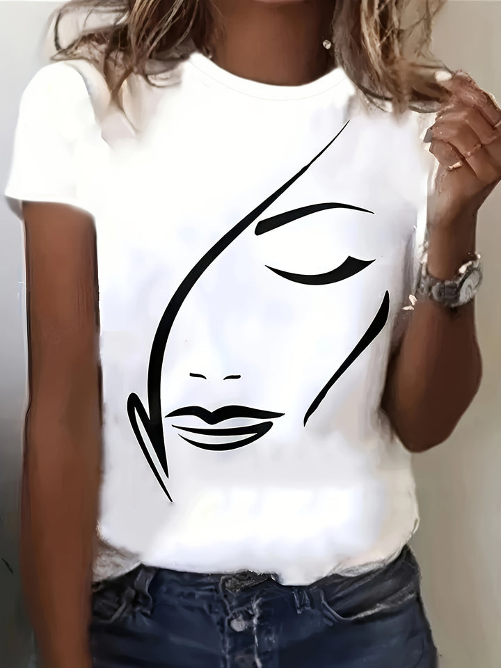 Graphic Print T-shirt, Casual Short Sleeve Crew Neck Top For Spring & Summer, Women's Clothing