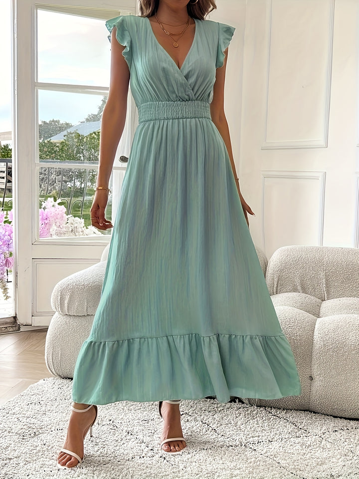 Elegant Surplice Neck Ruffle Sleeve Dress