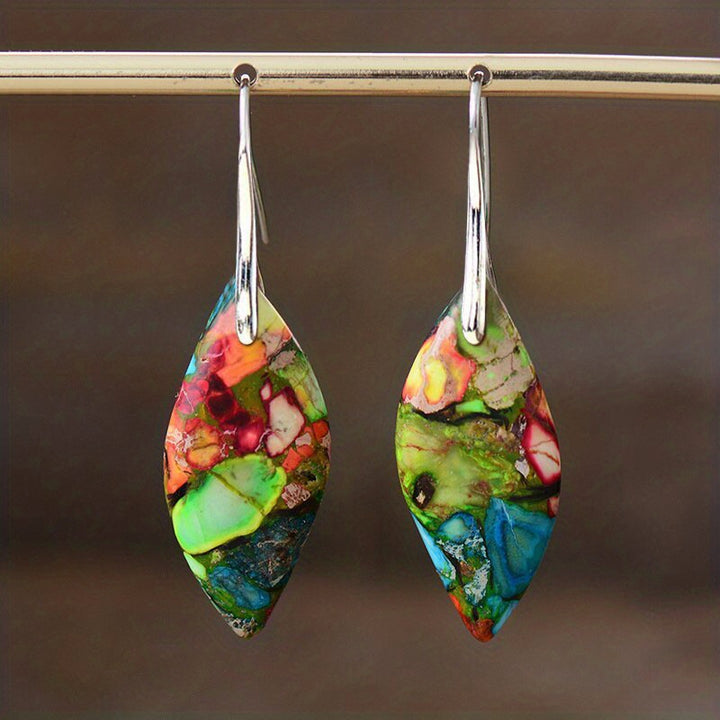 Exquisite Bohemian Imperial Stone Leaf Dangle Earrings - Natural, Handcrafted, Hypoallergenic Jewelry Gift for Women - Unique, Statement-Making, Everyday Accessory