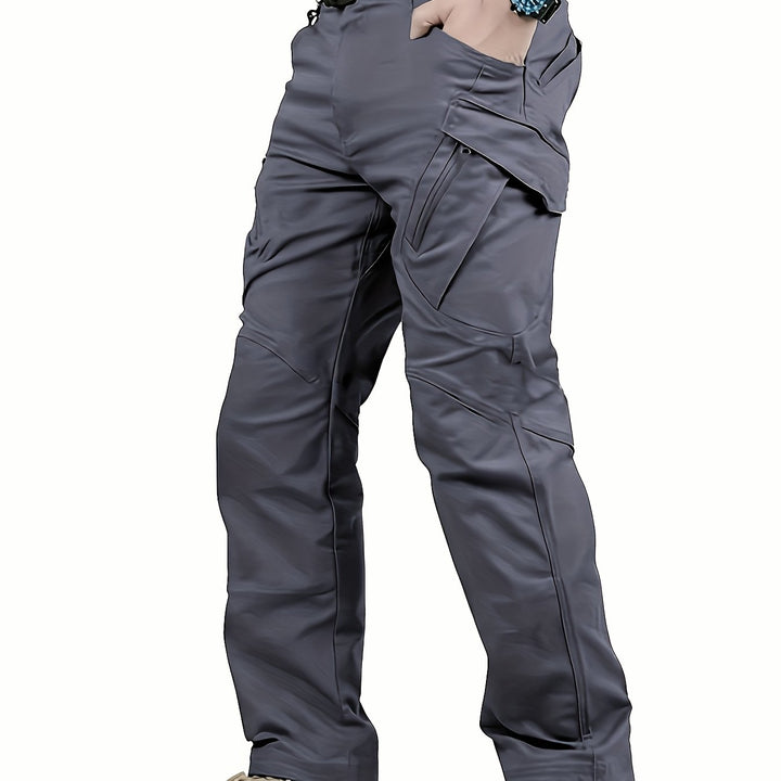 Men's Tactical Pants with Multiple Pockets, Solid Color Polyester, Machine Washable - All Seasons