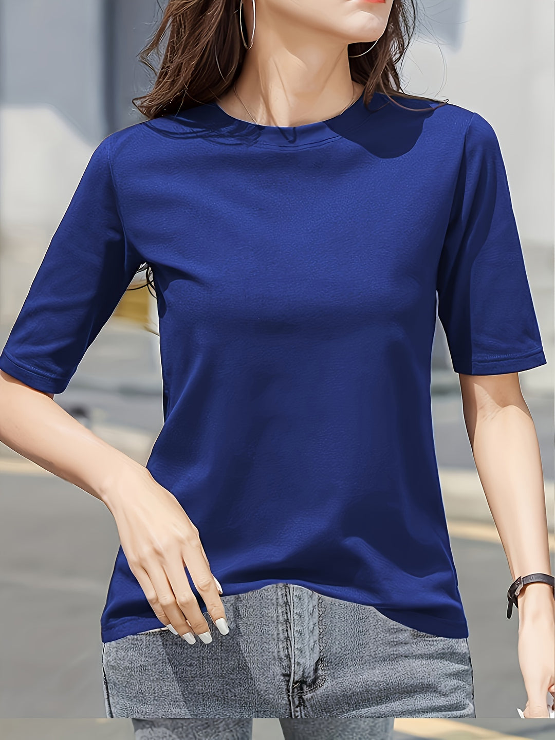 Short Sleeve Crew Neck T-Shirt, Casual Top For Summer & Spring, Women's Clothing